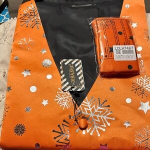 Orange Snowflake Vest and Pocket Square Set